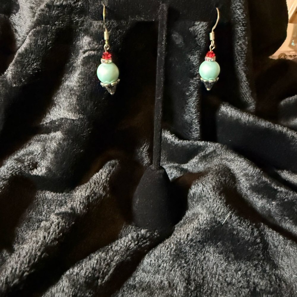 Elegant Green and Red Dangle Earrings